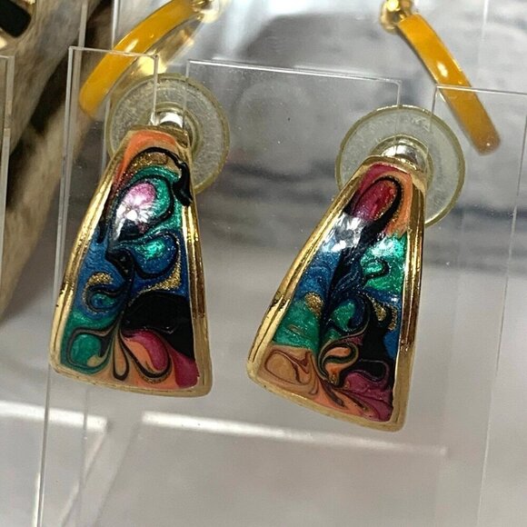 Vintage Enamel Post Earrings 4 Pair - Picture 2 of 6